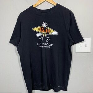 Life is Good Just Add‎ Water Kayaking Black Crusher Tee Medium Outdoor